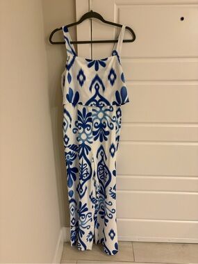 Cupshe White & Blue Printed Maxi Jumpsuit